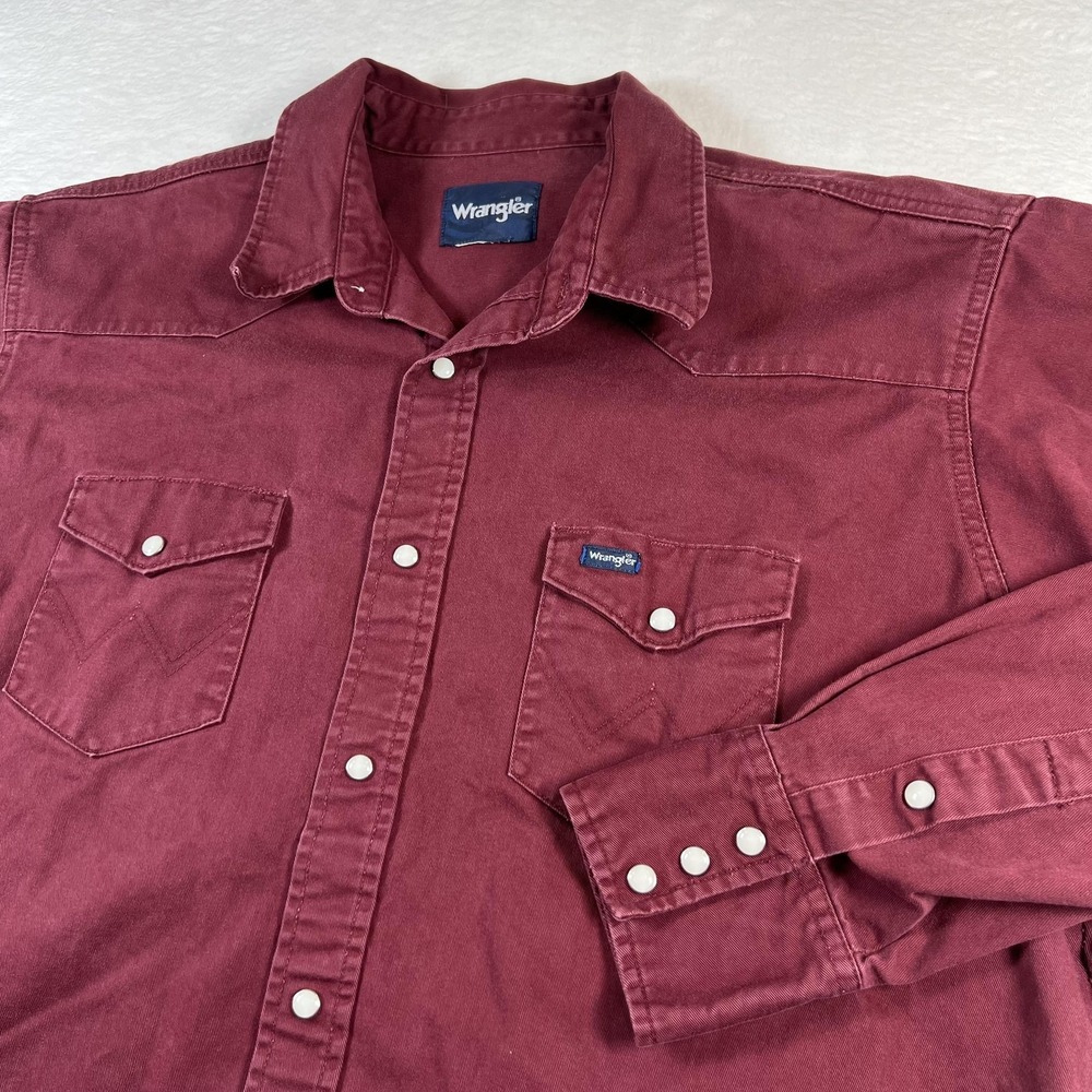 Wrangler Shirt Mens 2XL Red Twill Western Pearl Snap Long Sleeve Casual Workwear